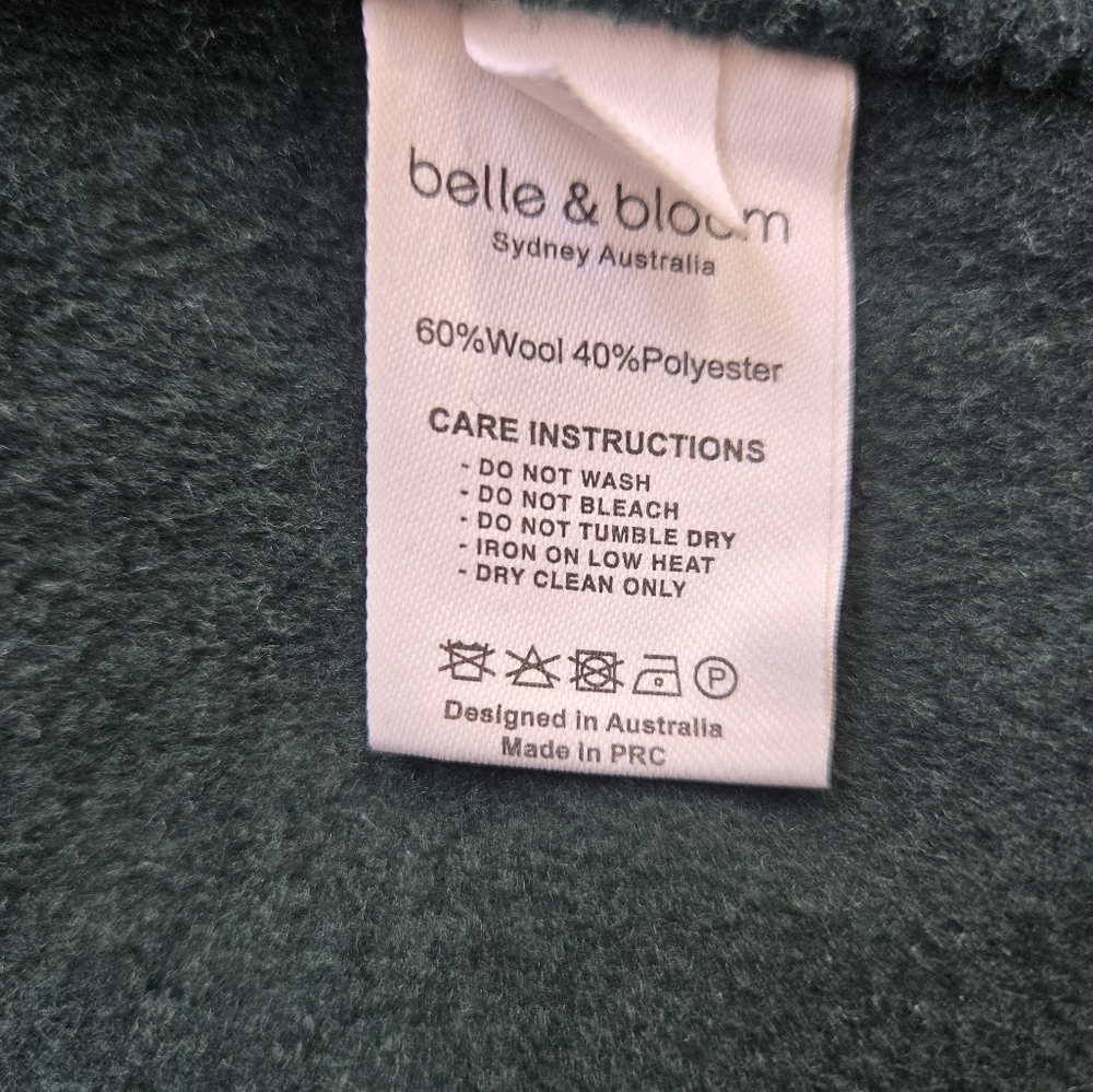 BELLE & BLOOM Australia Green Wool Blend Relaxed Fit Coat. Size Small - Picture 12 of 14